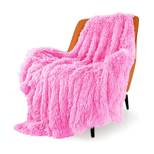 130x160cm Soft Faux Fur Throw Blanket Double-Sided Shaggy Blanket - Light Pink