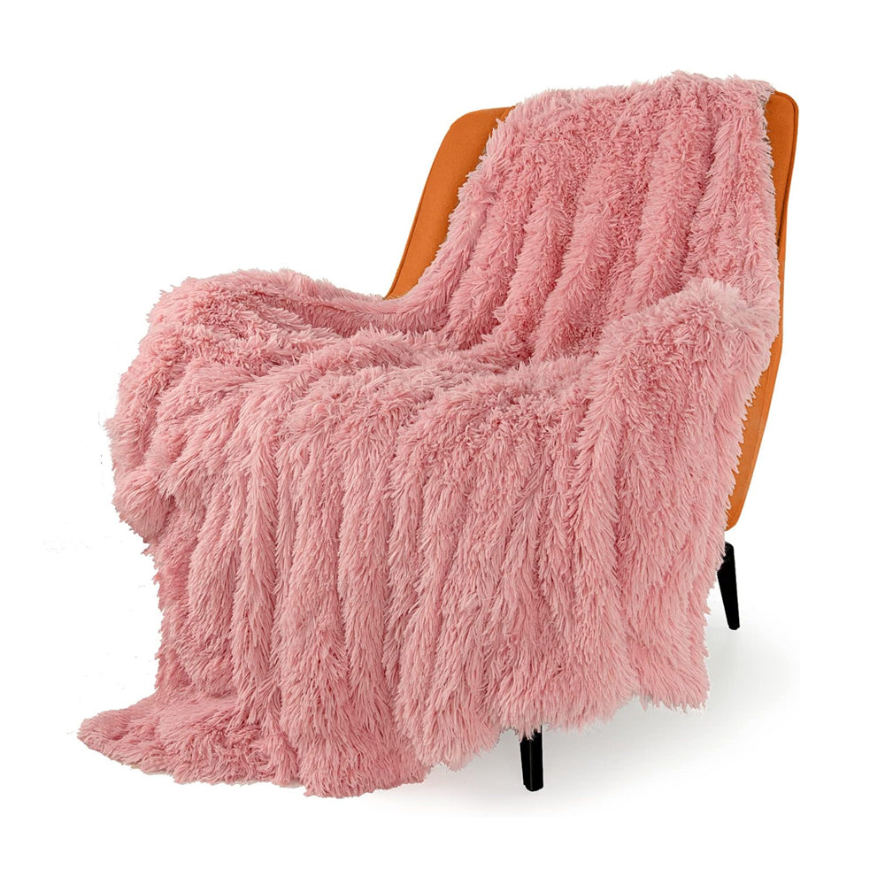 160x200cm Soft Faux Fur Throw Double-Sided Shaggy Blanket - Bean Paste Pink
