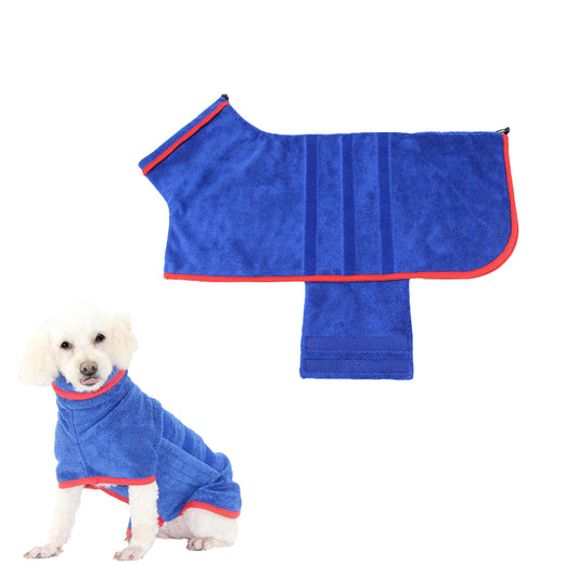 Dog Bathrobe Towel Moisture Absorbing Fast Drying Soft Pet Bath Robe - Blue-XL