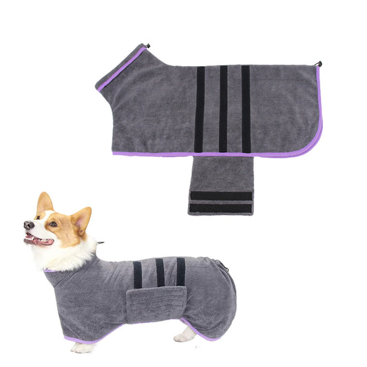 Dog Bathrobe Towel Moisture Absorbing Fast Drying Soft Pet Bath Robe - Grey-2XL