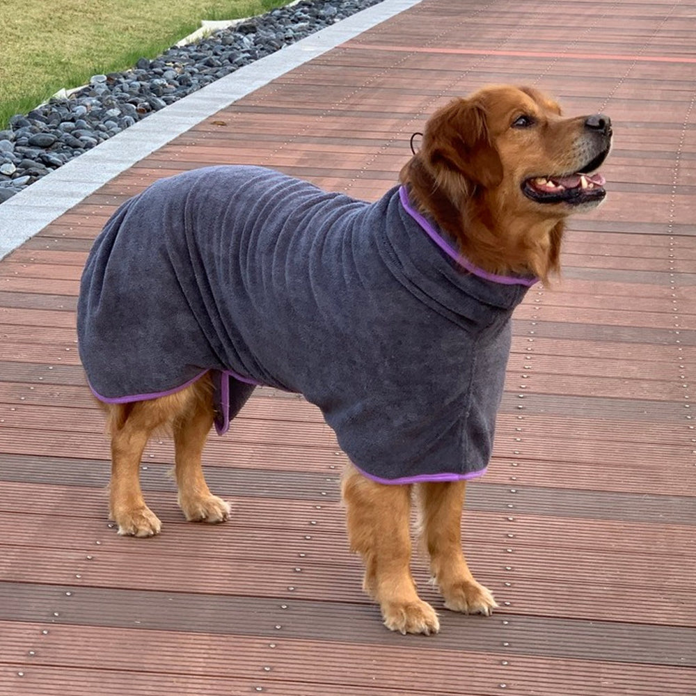 Dog Bathrobe Towel Moisture Absorbing Fast Drying Soft Pet Bath Robe - Grey-2XL