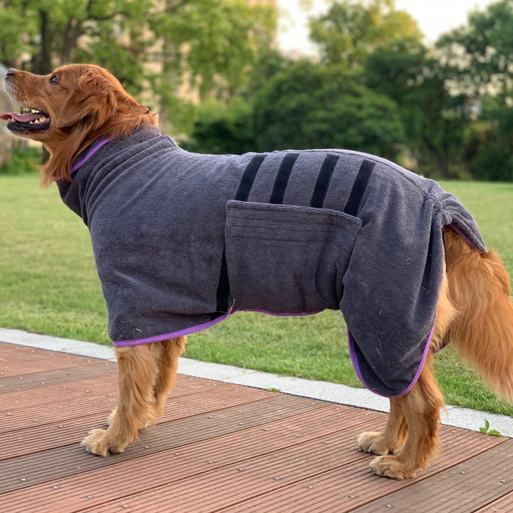 Dog Bathrobe Towel Moisture Absorbing Fast Drying Soft Pet Bath Robe - Grey-XL