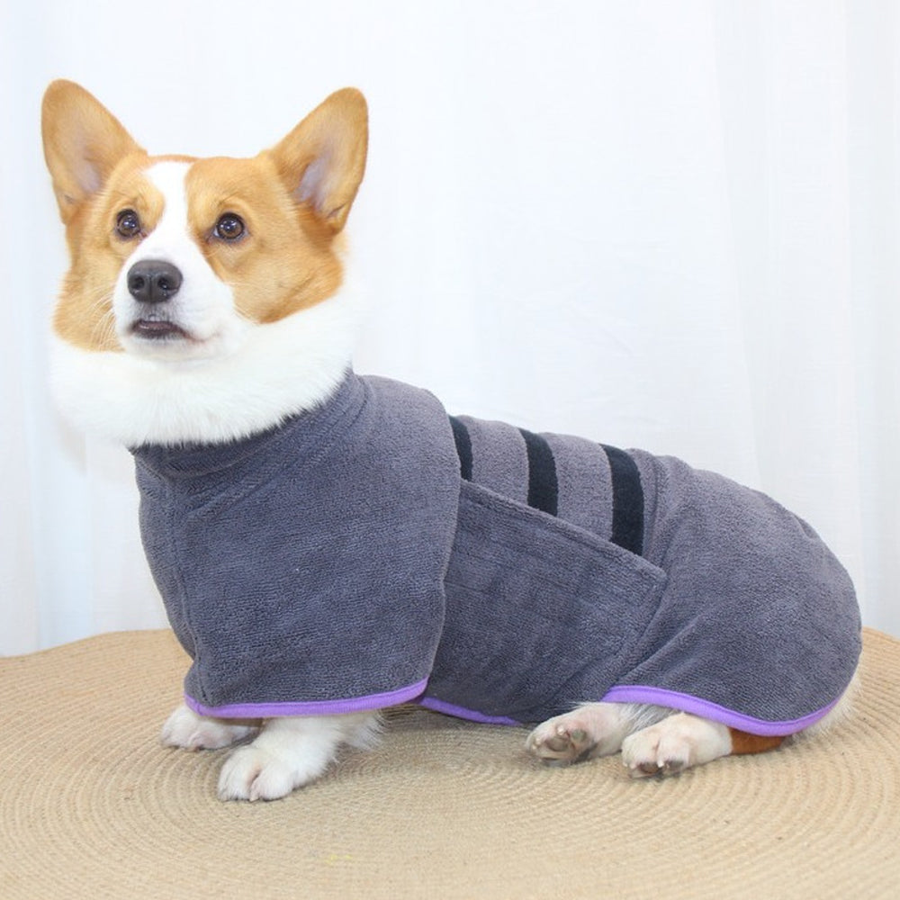 Dog Bathrobe Towel Moisture Absorbing Fast Drying Soft Pet Bath Robe - Grey-2XL