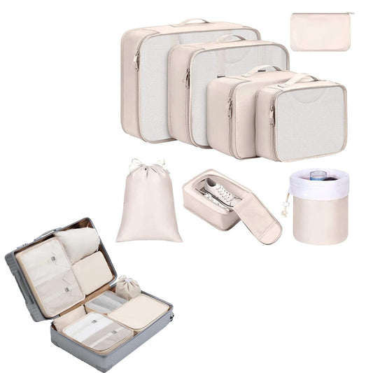 8Pcs Packing Cubes for Travel Lightweight Luggage Organizers - Beige