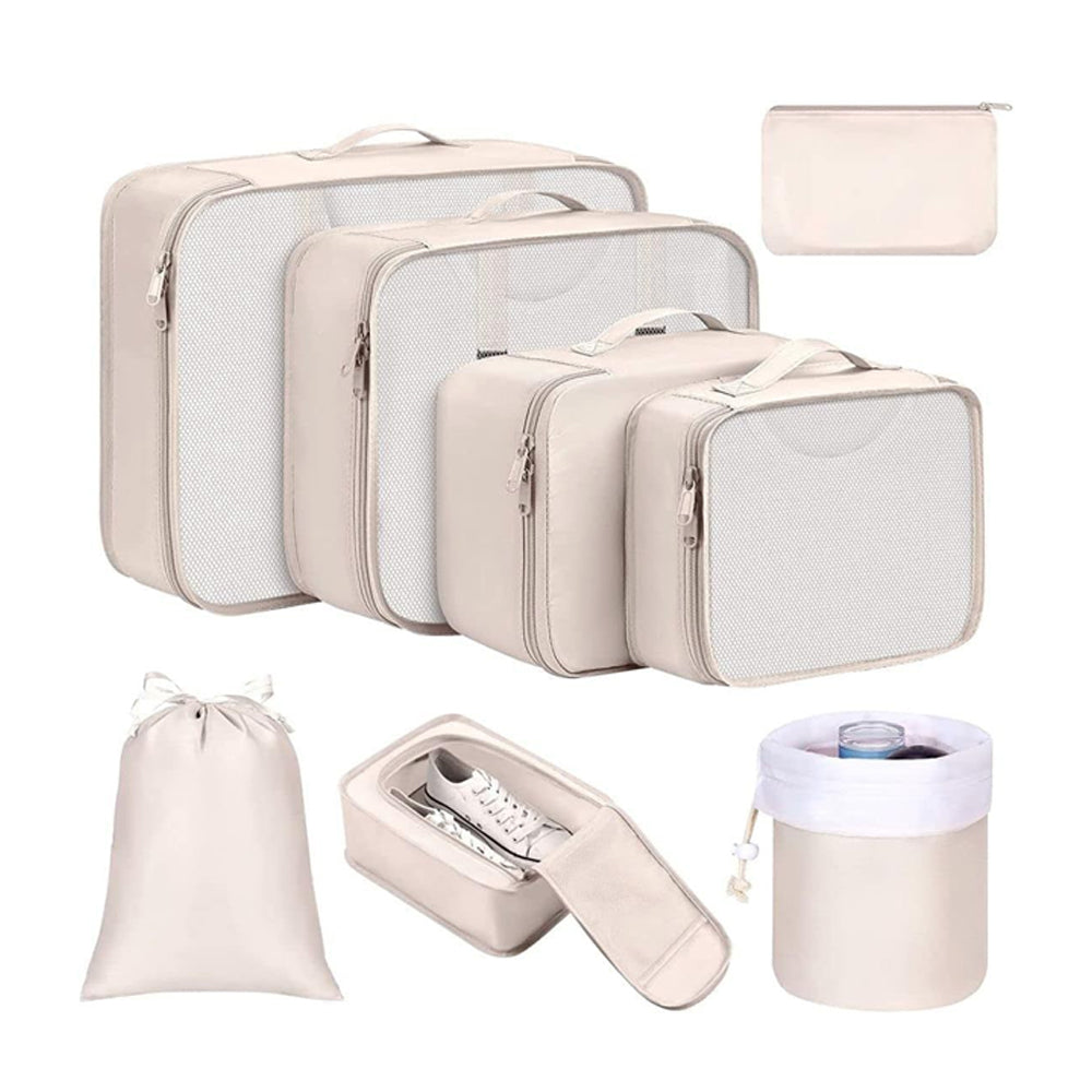 8Pcs Packing Cubes for Travel Lightweight Luggage Organizers - Beige