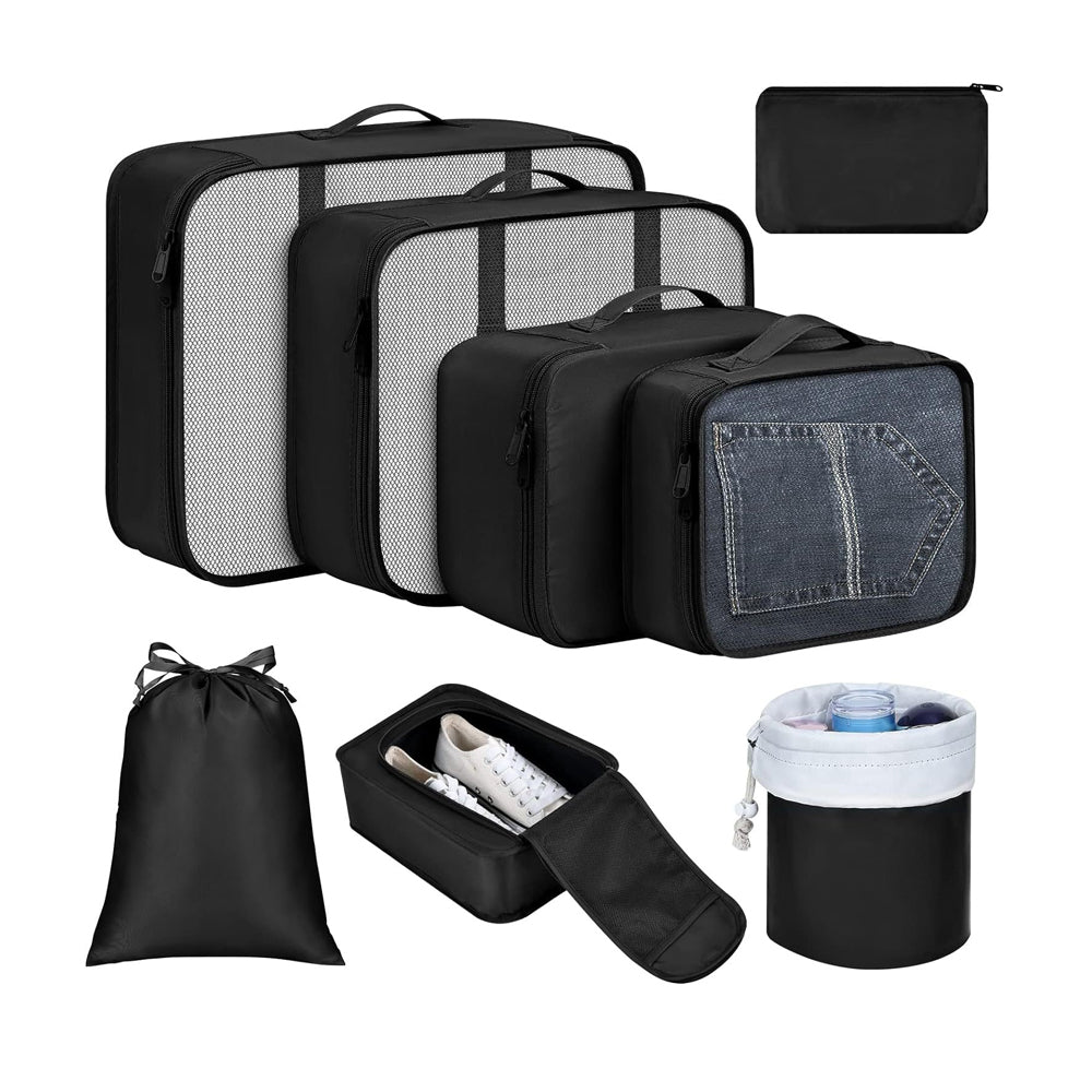 8Pcs Packing Cubes for Travel Lightweight Luggage Organizers - Black