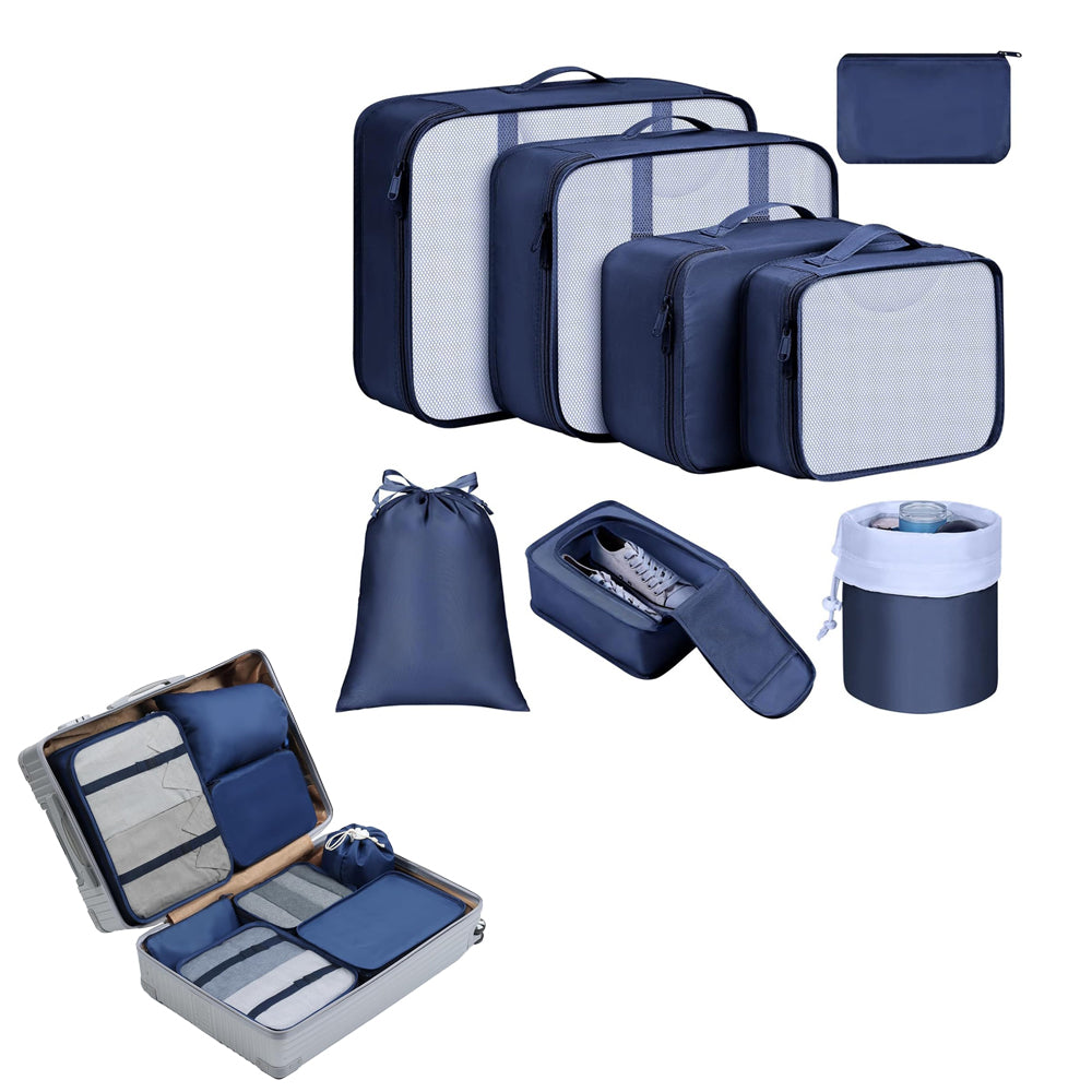 8Pcs Packing Cubes for Travel Lightweight Luggage Organizers - Blue