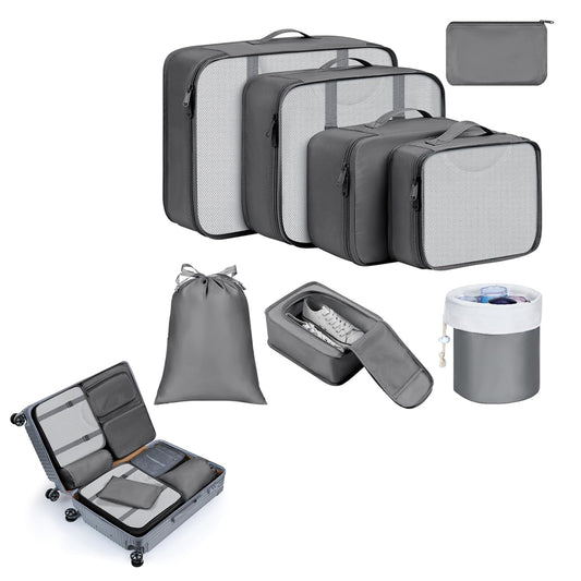 8Pcs Packing Cubes for Travel Lightweight Luggage Organizers - Grey