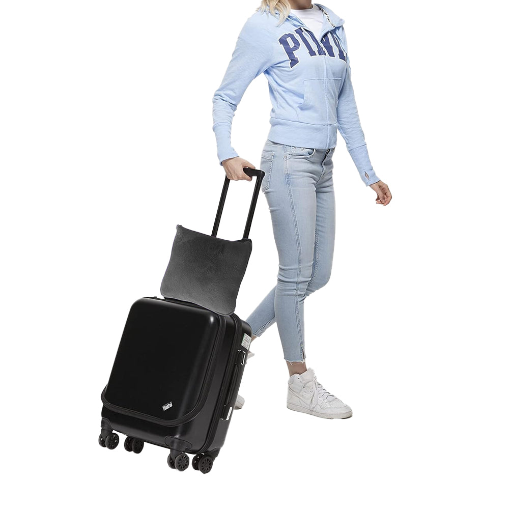 2-in-1 Travel Blanket and Pillow with Hand Luggage Belt and Backpack Clip-Black