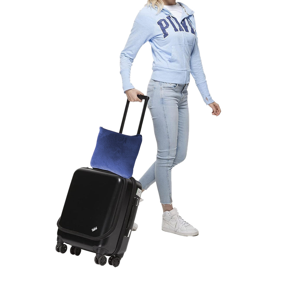 2-in-1 Travel Blanket and Pillow with Hand Luggage Belt and Backpack Clip-Blue