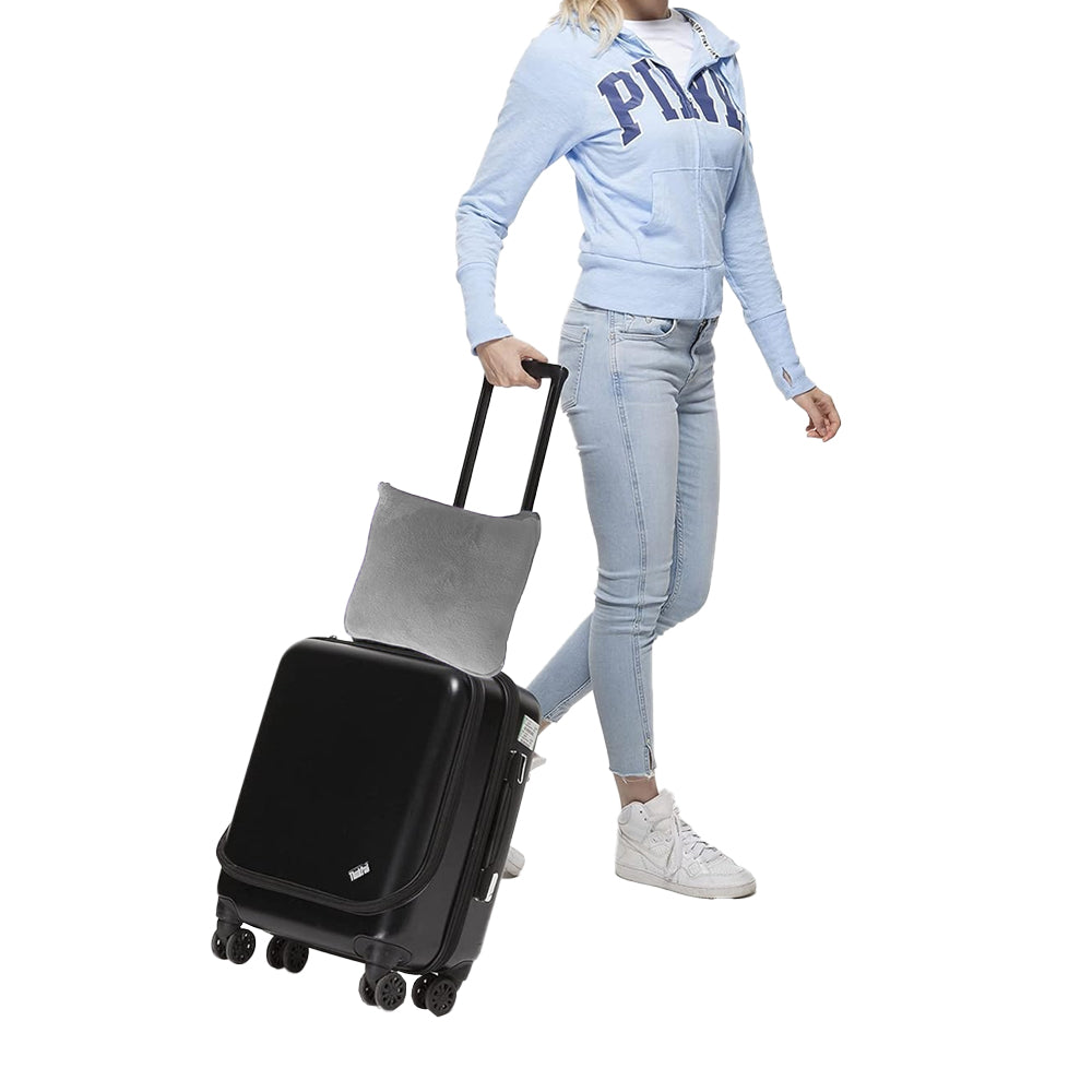 2-in-1 Travel Blanket and Pillow with Hand Luggage Belt and Backpack Clip-Grey