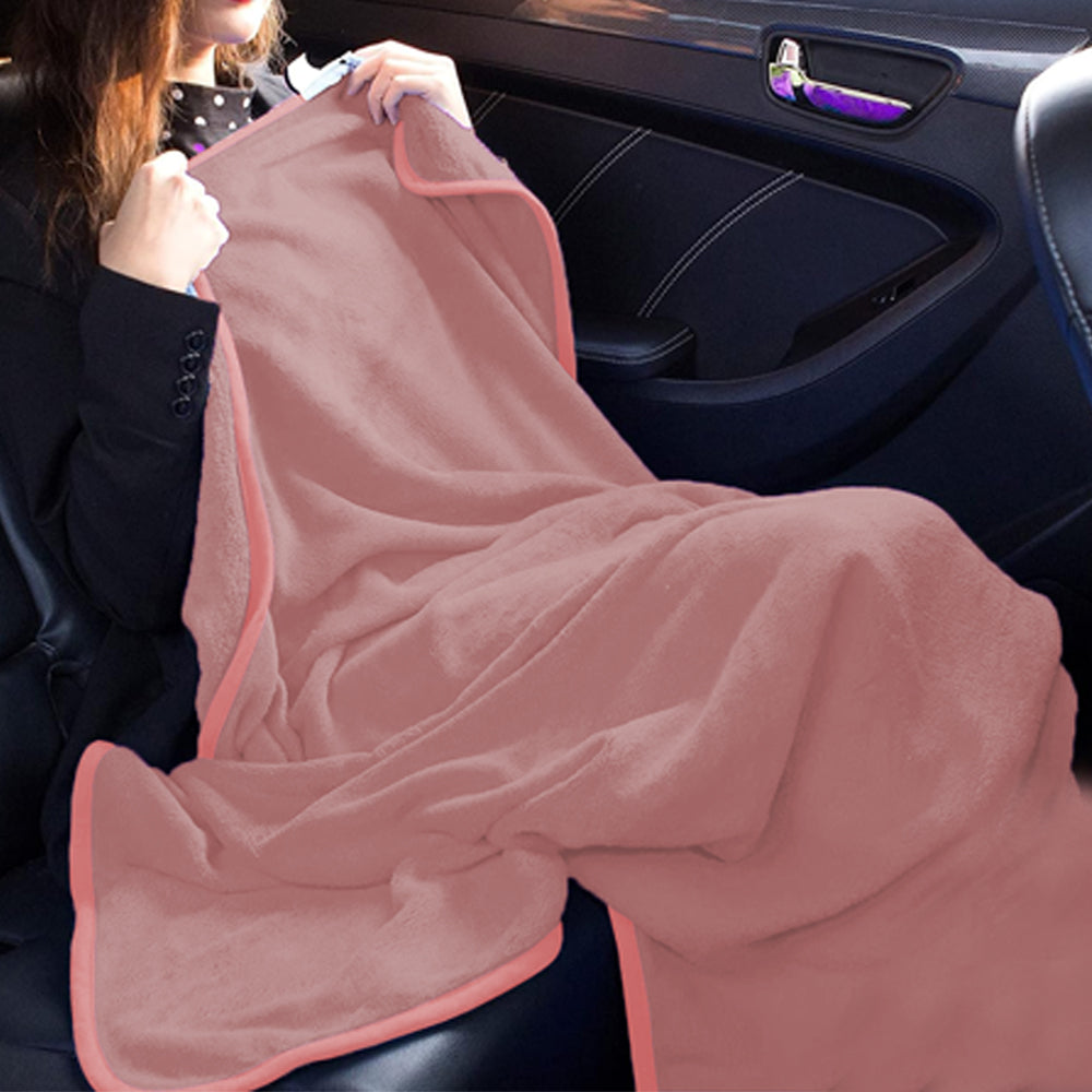 2-in-1 Travel Blanket and Pillow with Hand Luggage Belt and Backpack Clip-Pink