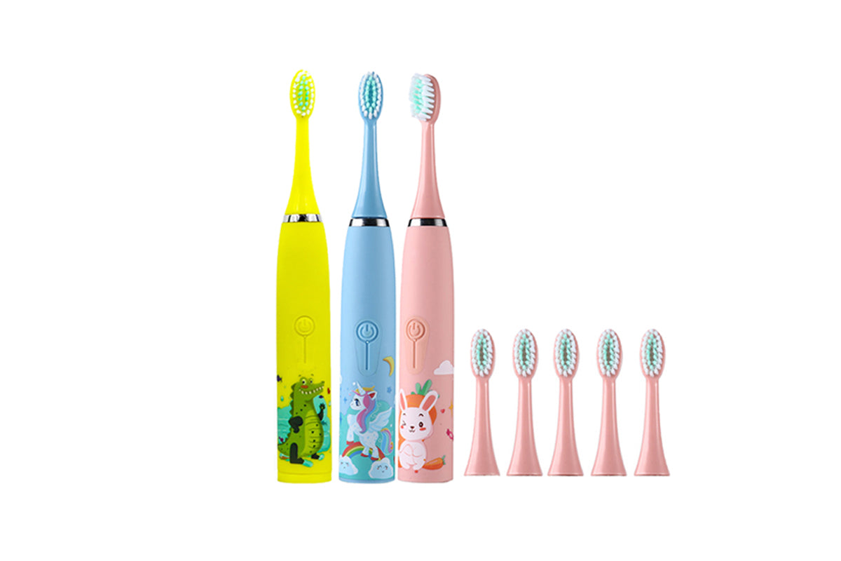 Kids Cartoon Electric Toothbrush Rechargeable Speed Control Toothbrush with 6 Replacement Heads