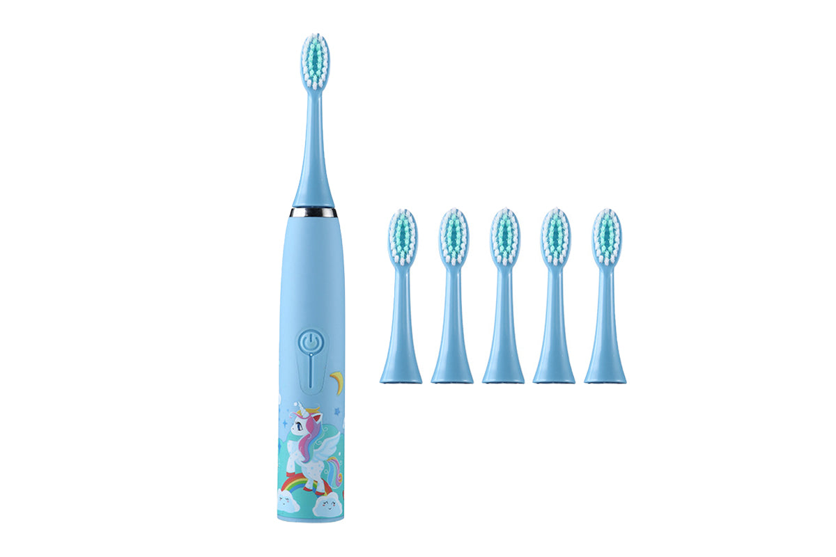 Kids Cartoon Electric Toothbrush Rechargeable Speed Control Toothbrush with 6 Replacement Heads