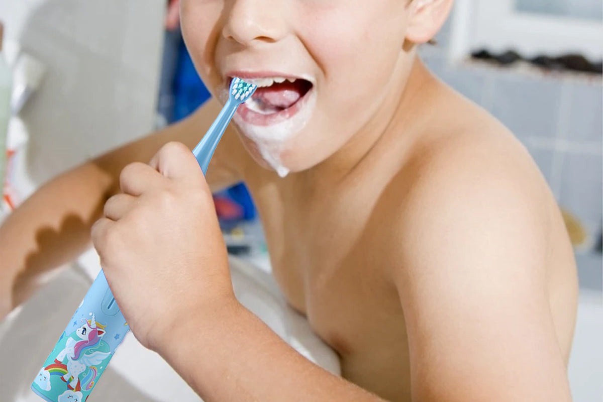 Kids Cartoon Electric Toothbrush Rechargeable Speed Control Toothbrush with 6 Replacement Heads