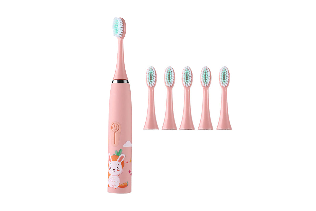 Kids Cartoon Electric Toothbrush Rechargeable Speed Control Toothbrush with 6 Replacement Heads
