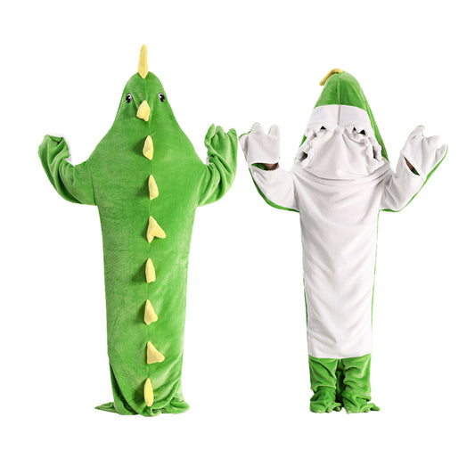 Cartoon Dinosaur Hoodie Blanket Flannel Wearable Sleeping Bag for Adult - XL
