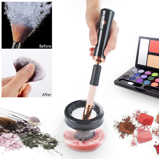 Electric Makeup Brush Cleaner and Dryer Machine with 8 Silicone Collars - Black
