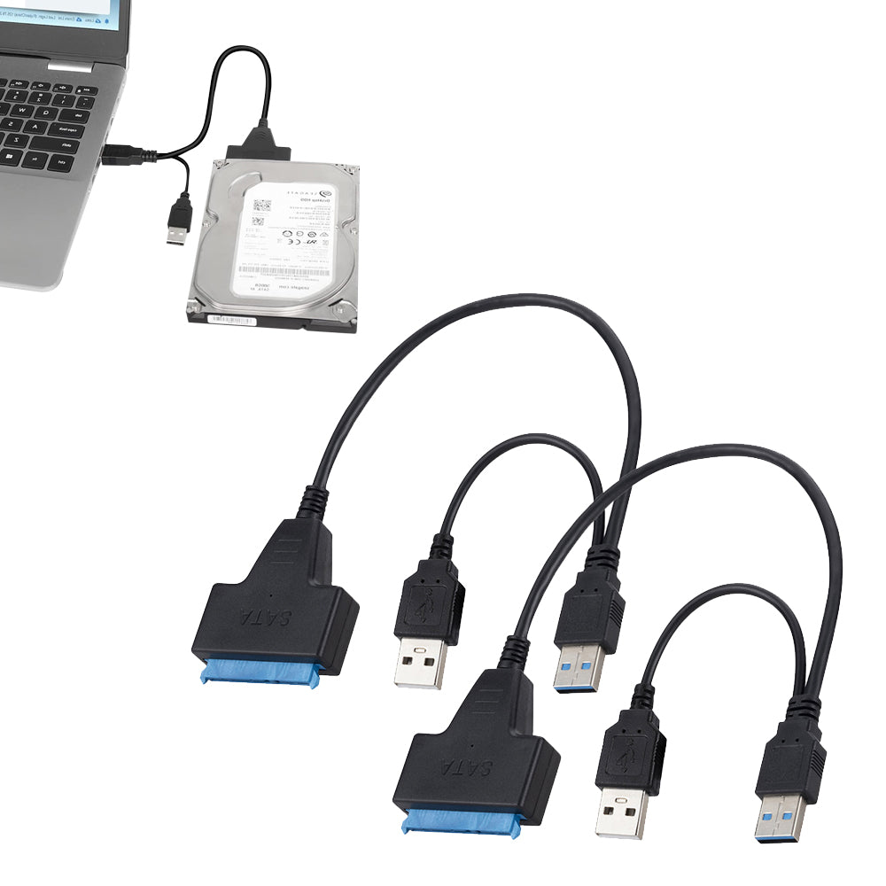 2Pcs USB 3.0 to SATA Hard Drive Adapter Cable for 2.5/3.5 inch SSD HDD Dual USB