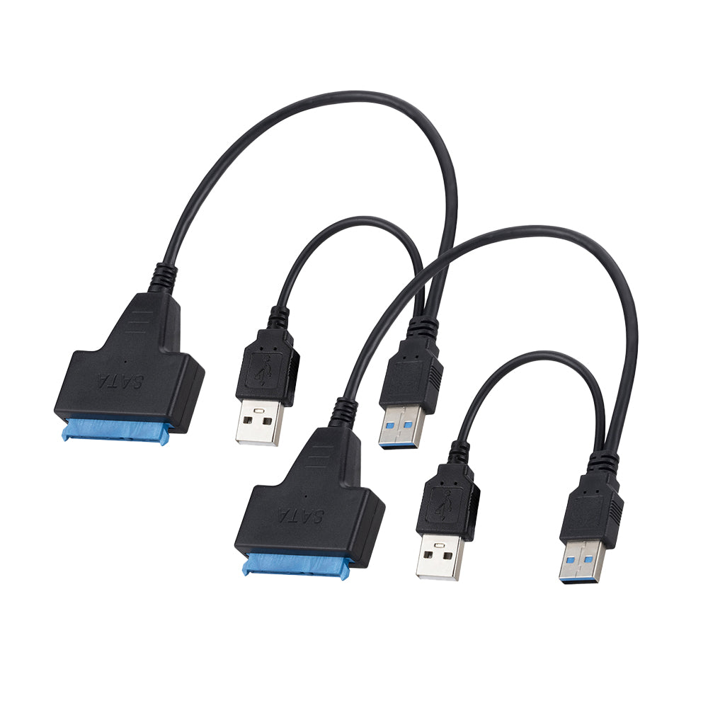 2Pcs USB 3.0 to SATA Hard Drive Adapter Cable for 2.5/3.5 inch SSD HDD Dual USB