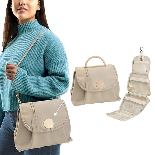 Large Capacity Water-resistant Toiletry Bag Travel Bag with Hanging Hook - Beige