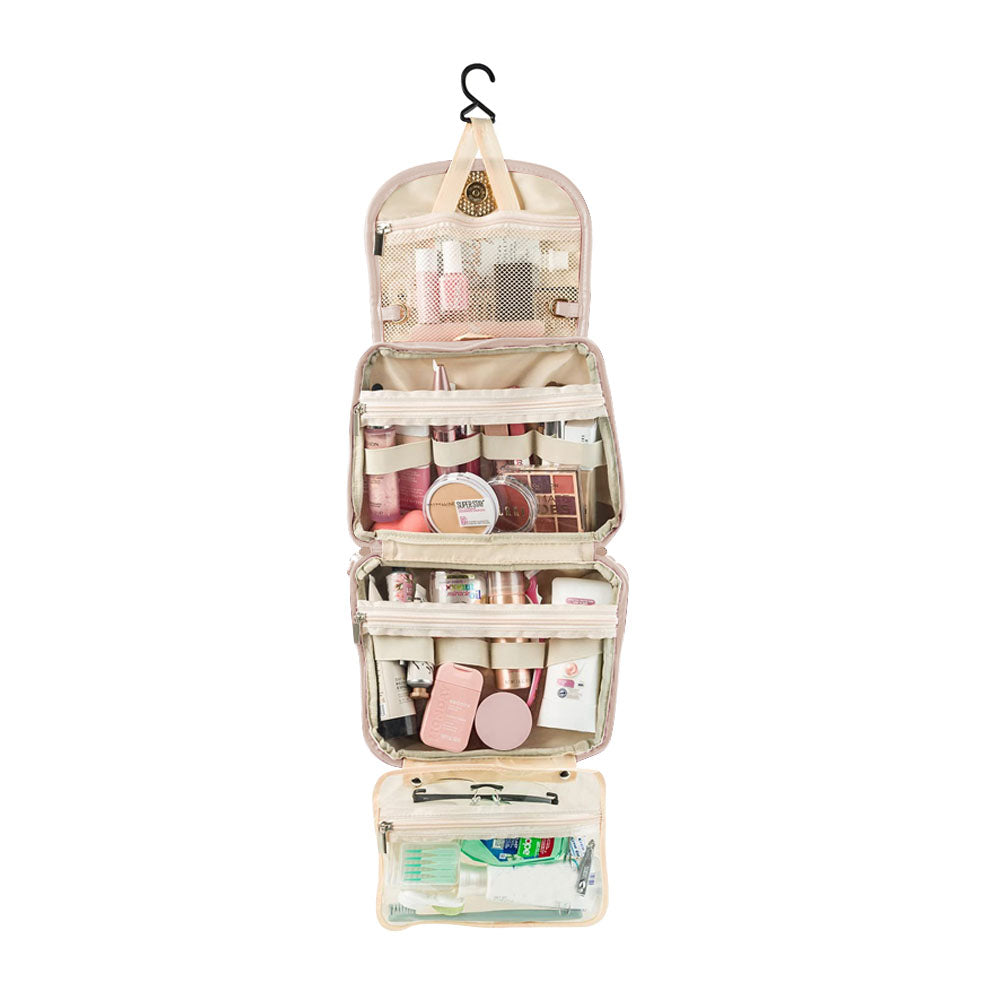 Large Capacity Water-resistant Toiletry Bag Travel Bag with Hanging Hook - Beige
