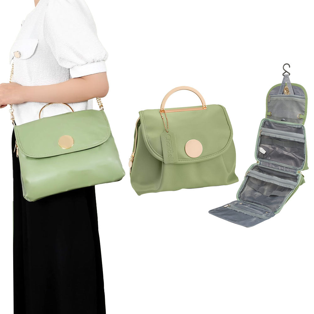 Large Capacity Water-resistant Toiletry Bag Travel Bag with Hanging Hook - Green