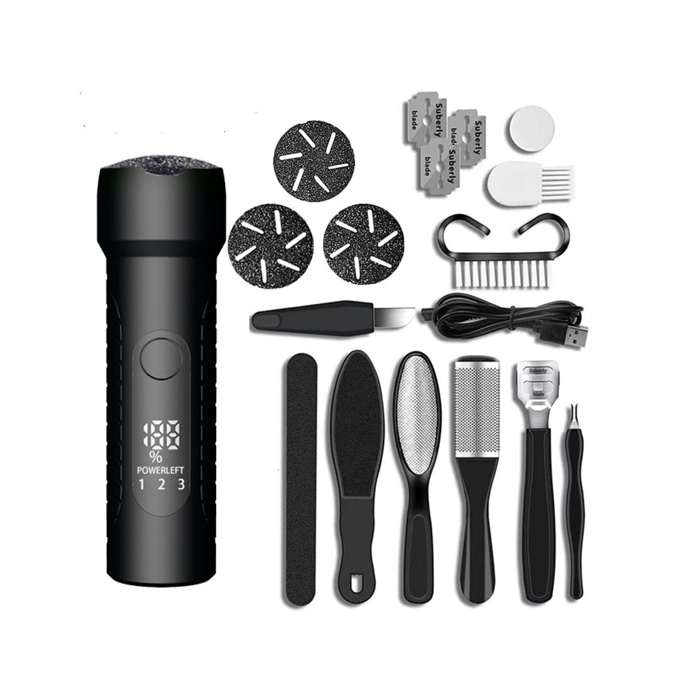 10Pcs Rechargeable Foot Callus Remover Water-Resistant Foot File Pedicure -Black