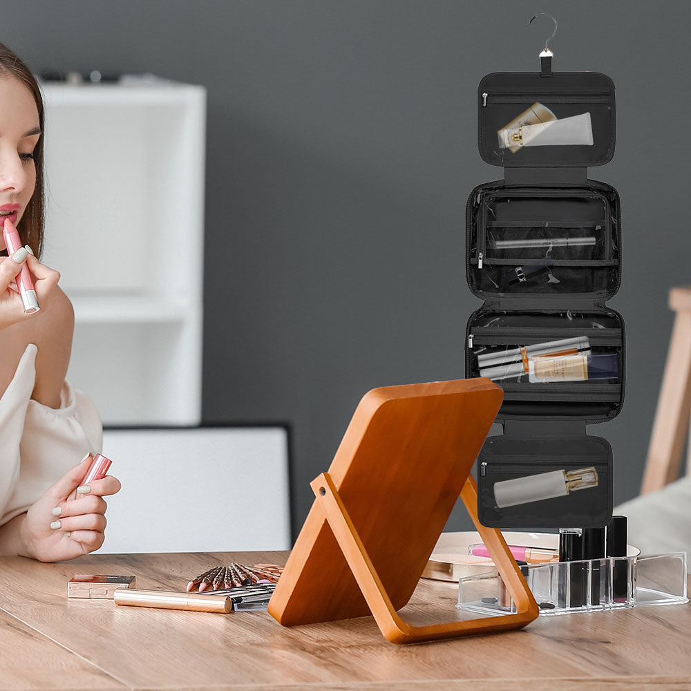Travel Toiletry Bag Makeup Bag Cosmetic Organizer with Jewelry Organizer - Black