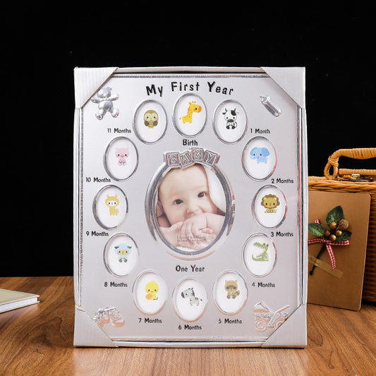 Baby's First Year Picture Photo Frame Baby Month Photo Frame - Silver