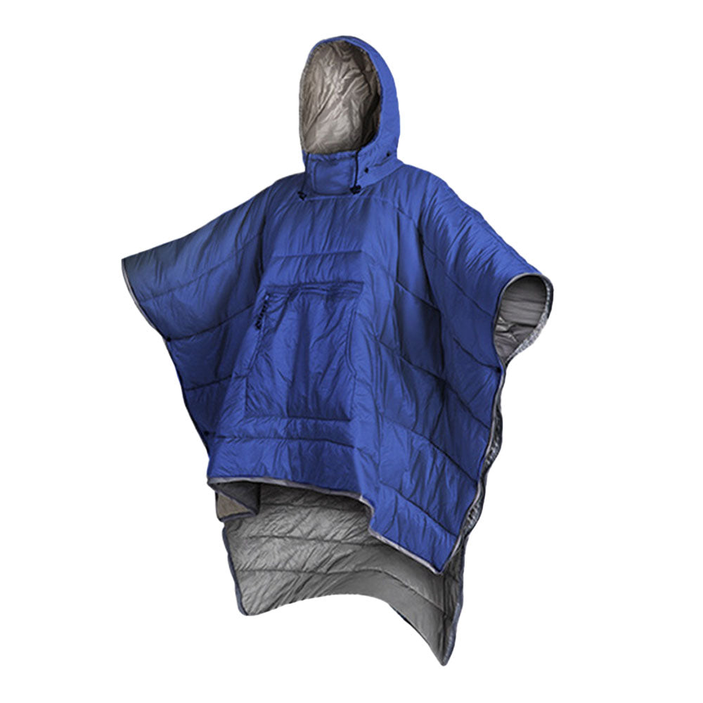 Camping Thermal Poncho Sleeping Bag Wearable Hooded Blanket - Dark Blue