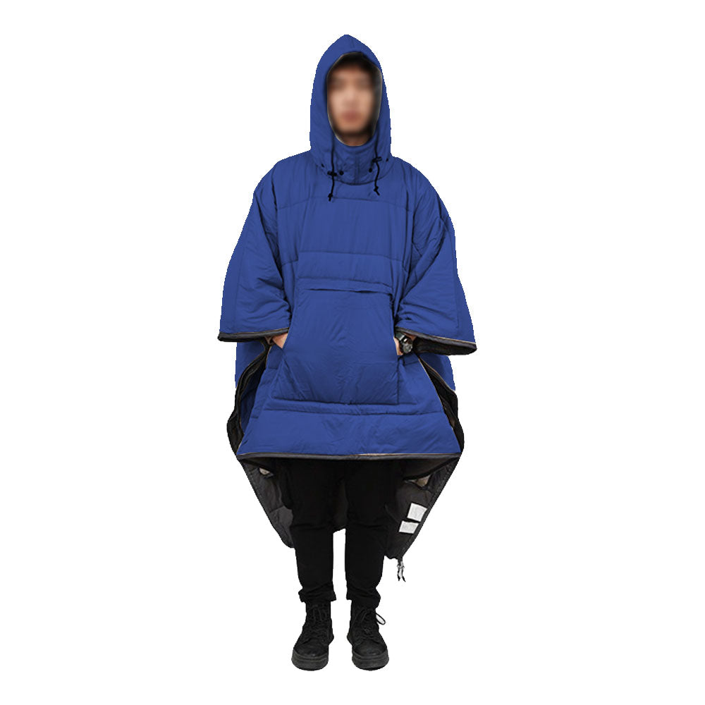 Camping Thermal Poncho Sleeping Bag Wearable Hooded Blanket - Dark Blue