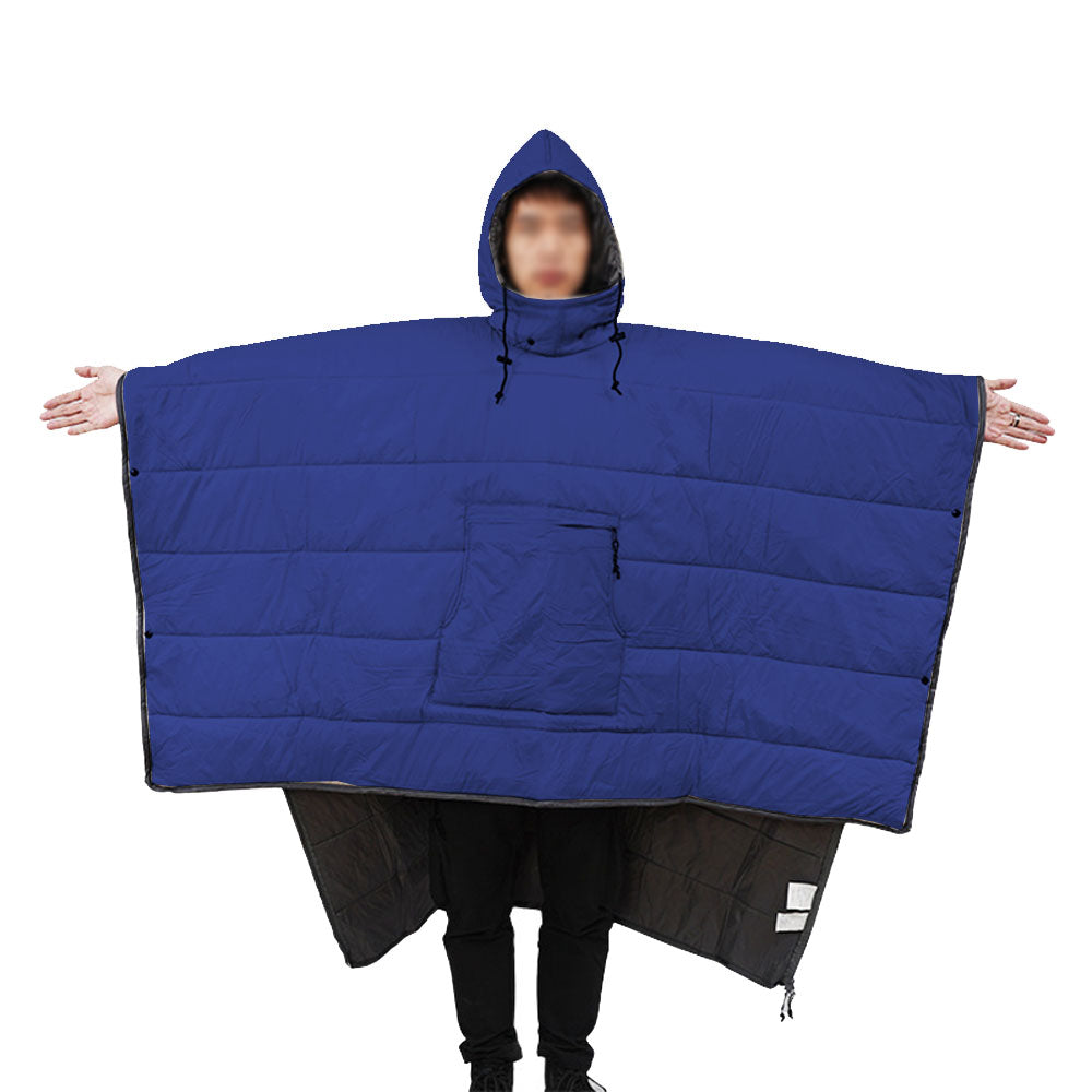 Camping Thermal Poncho Sleeping Bag Wearable Hooded Blanket - Dark Blue