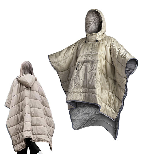 Camping Thermal Poncho Sleeping Bag Wearable Hooded Blanket - Khaki