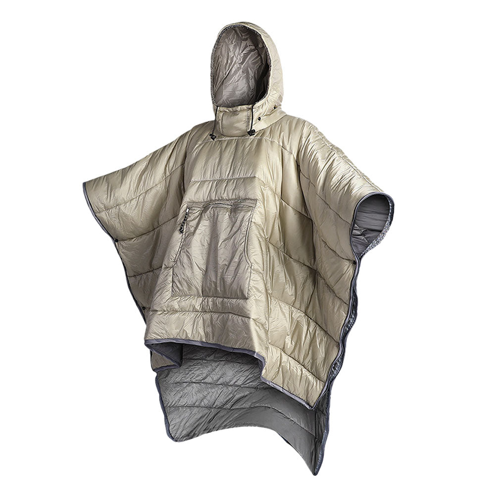 Camping Thermal Poncho Sleeping Bag Wearable Hooded Blanket - Khaki