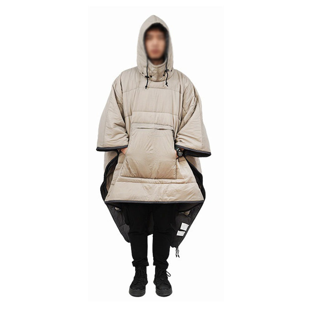 Camping Thermal Poncho Sleeping Bag Wearable Hooded Blanket - Khaki