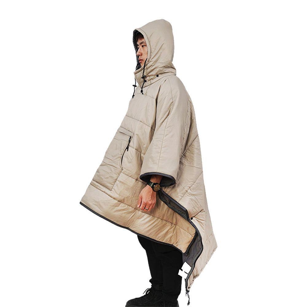 Camping Thermal Poncho Sleeping Bag Wearable Hooded Blanket - Khaki