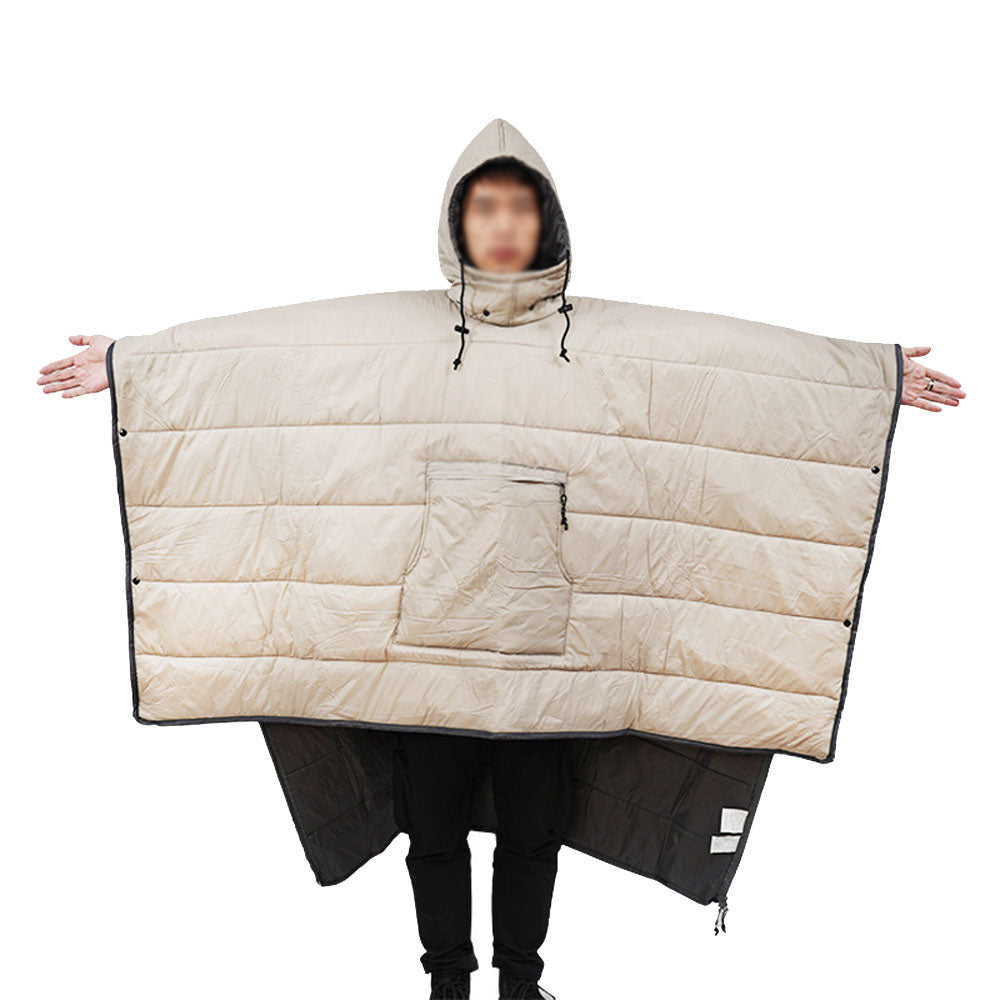 Camping Thermal Poncho Sleeping Bag Wearable Hooded Blanket - Khaki