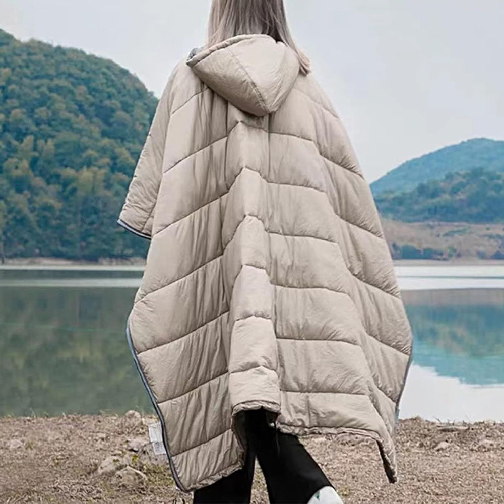 Camping Thermal Poncho Sleeping Bag Wearable Hooded Blanket - Khaki