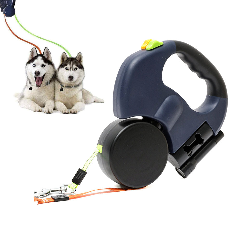 Retractable Pet Dog Lead Leash Dual Dog Pet Leash Durable Pet Leash Rope Blue