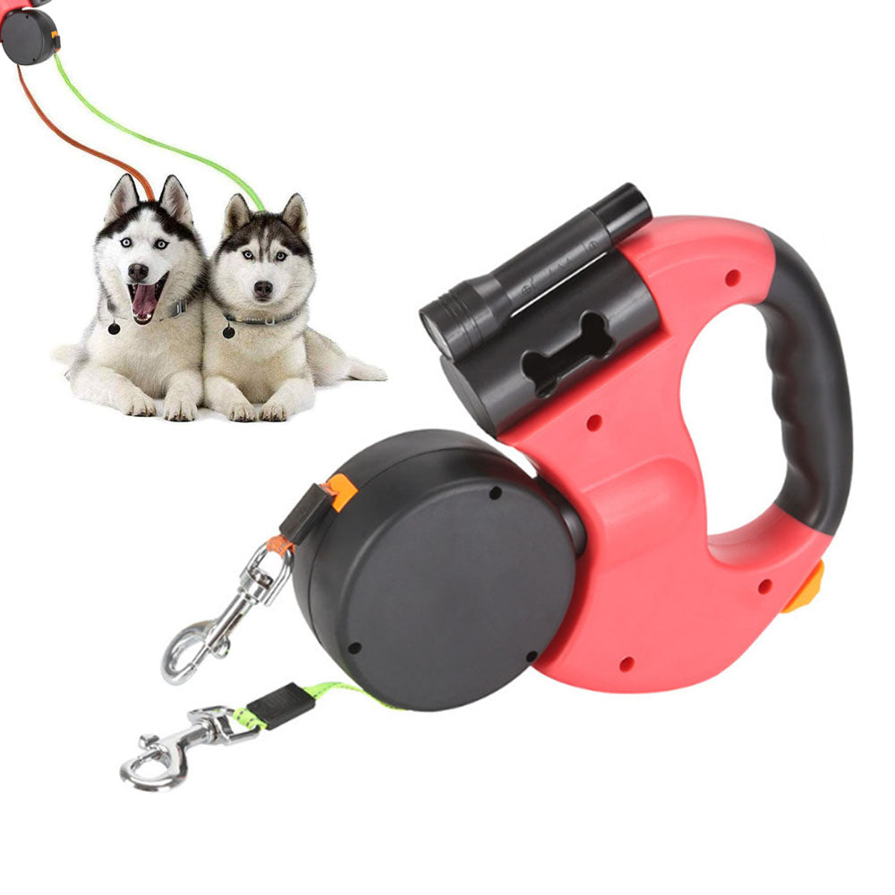 Retractable Pet Dog Lead Leash Dual Dog Pet Leash Durable Pet Leash Rope Red