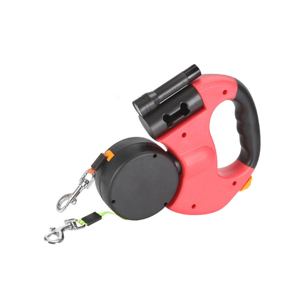 Retractable Pet Dog Lead Leash Dual Dog Pet Leash Durable Pet Leash Rope Red