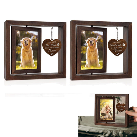2Pcs Pet Dogs Cats Rotating Wooden Picture Frame for 4x6 inch Photo