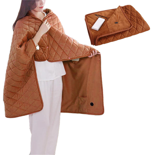 140x100cm USB Electric Heated Shawl Blanket with 3 Heating Levels Brown