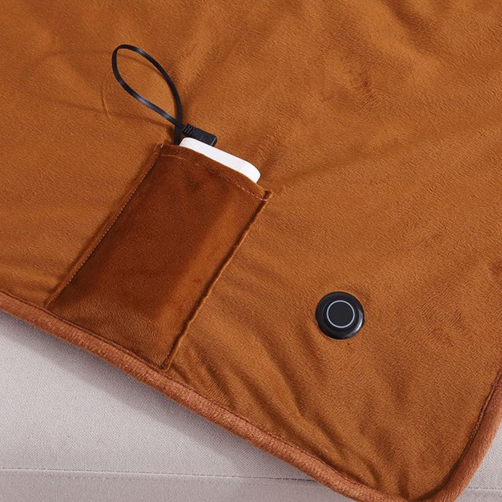 140x100cm USB Electric Heated Shawl Blanket with 3 Heating Levels Brown