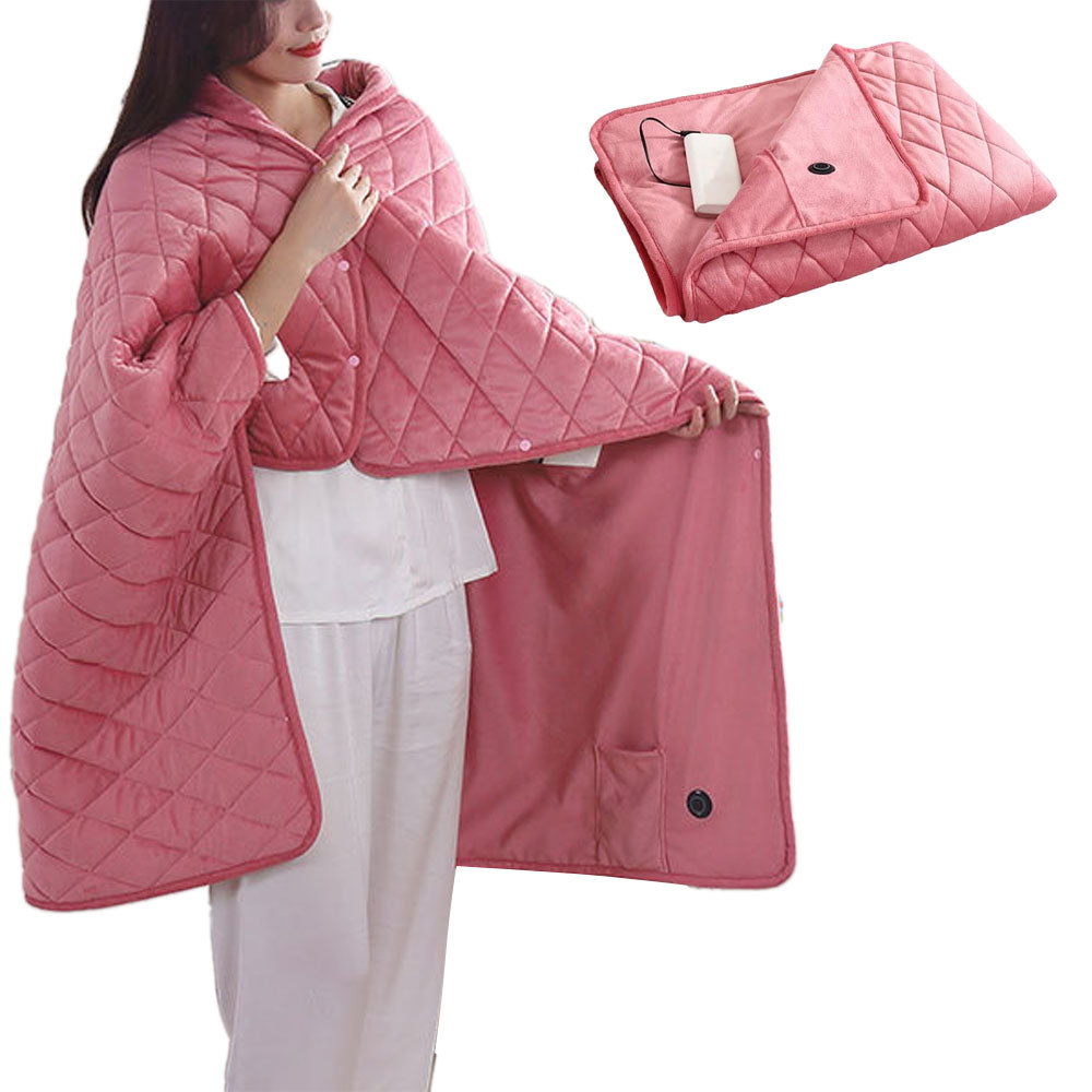 140x100cm USB Electric Heated Shawl Blanket with 3 Heating Levels Pink