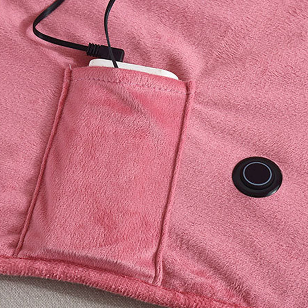 140x100cm USB Electric Heated Shawl Blanket with 3 Heating Levels Pink