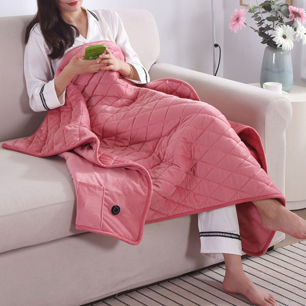 140x100cm USB Electric Heated Shawl Blanket with 3 Heating Levels Pink