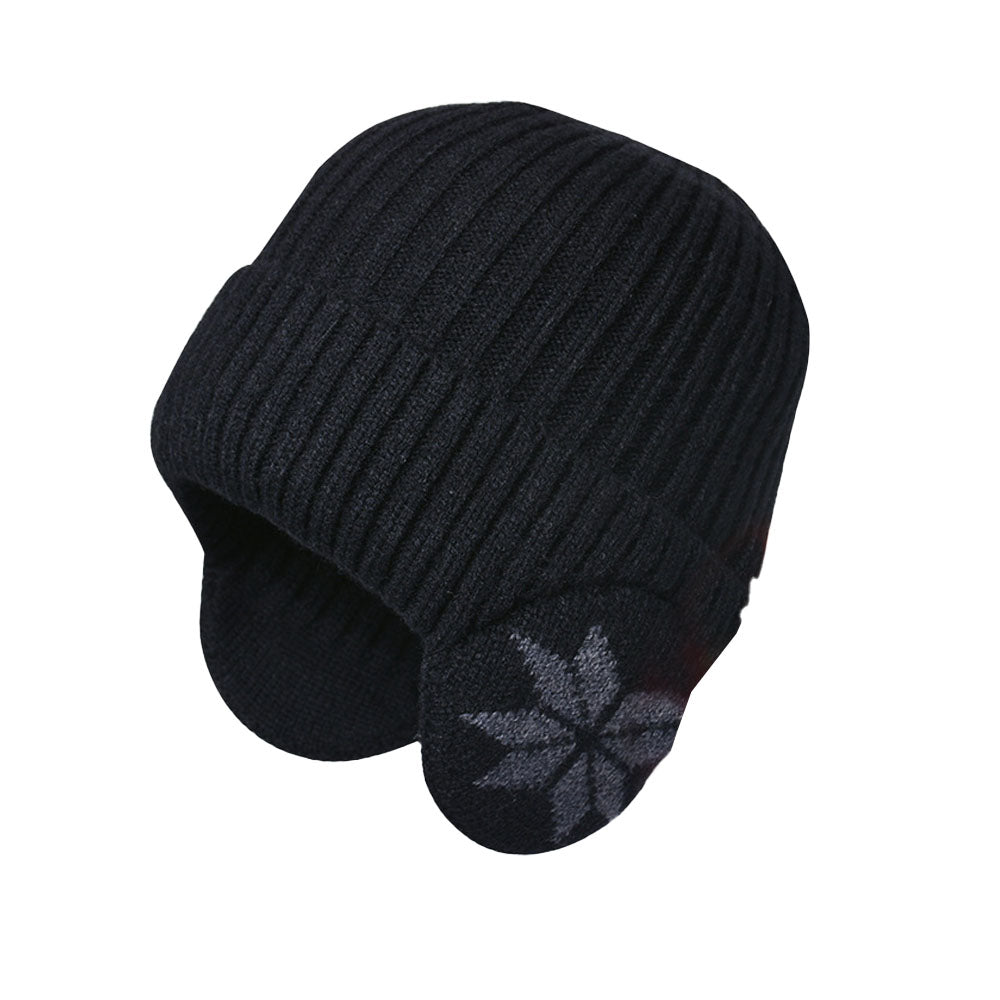 2-in-1 Warm Knitted Ear Flap Beanie Knitted Hat Black