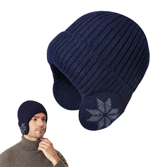 2-in-1 Warm Knitted Ear Flap Beanie Knitted Hat Blue